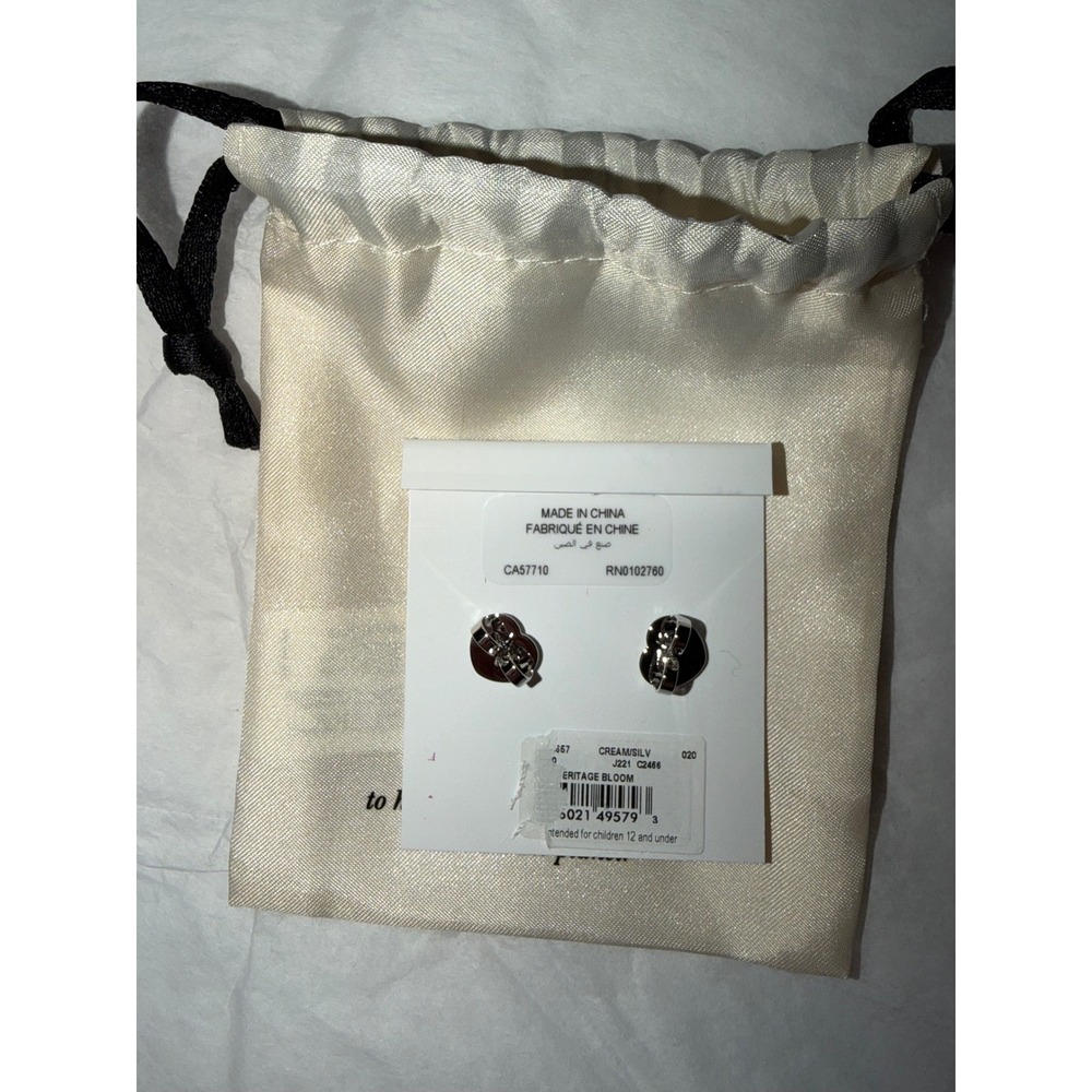 Kate Spade Heritage Bloom Stud Earrings Womens OS Cream Silver Flower Crystal - Picture 2 of 3